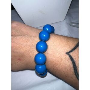 Vintage MCM Large Blue Bead Stretch Bracelet